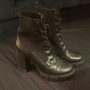 Aldo Black Lace Up Chunky Heel Boots